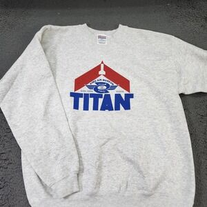 Vintage Hanes Sweatshirt Mens Large Gray Pima Air Museum Titan Graphic Space